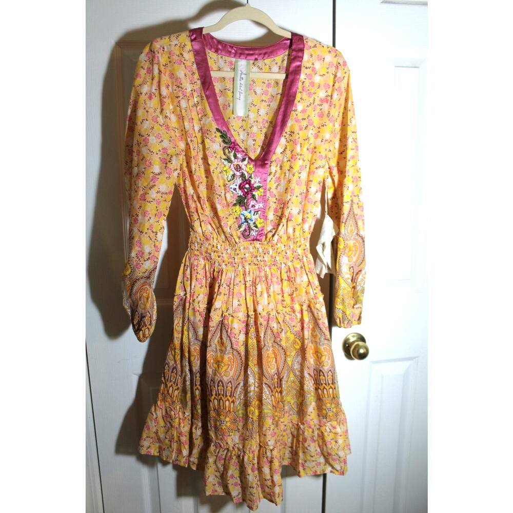 Aratta Yellow & Magenta Floral Midi Dress